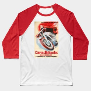 1939 Swiss Motorcycle Racing Championship, Lausanne, Switzerland - Vintage Poster Art Baseball T-Shirt